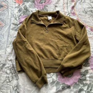 H&M Olive Green Cropped Quarter Zip